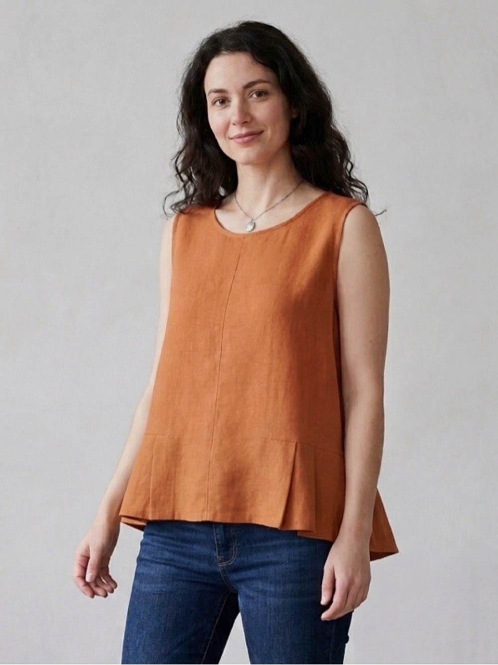 Francesca Bettini 100% Linen Sleeveless Top Orange Ruffle Hem Size Medium